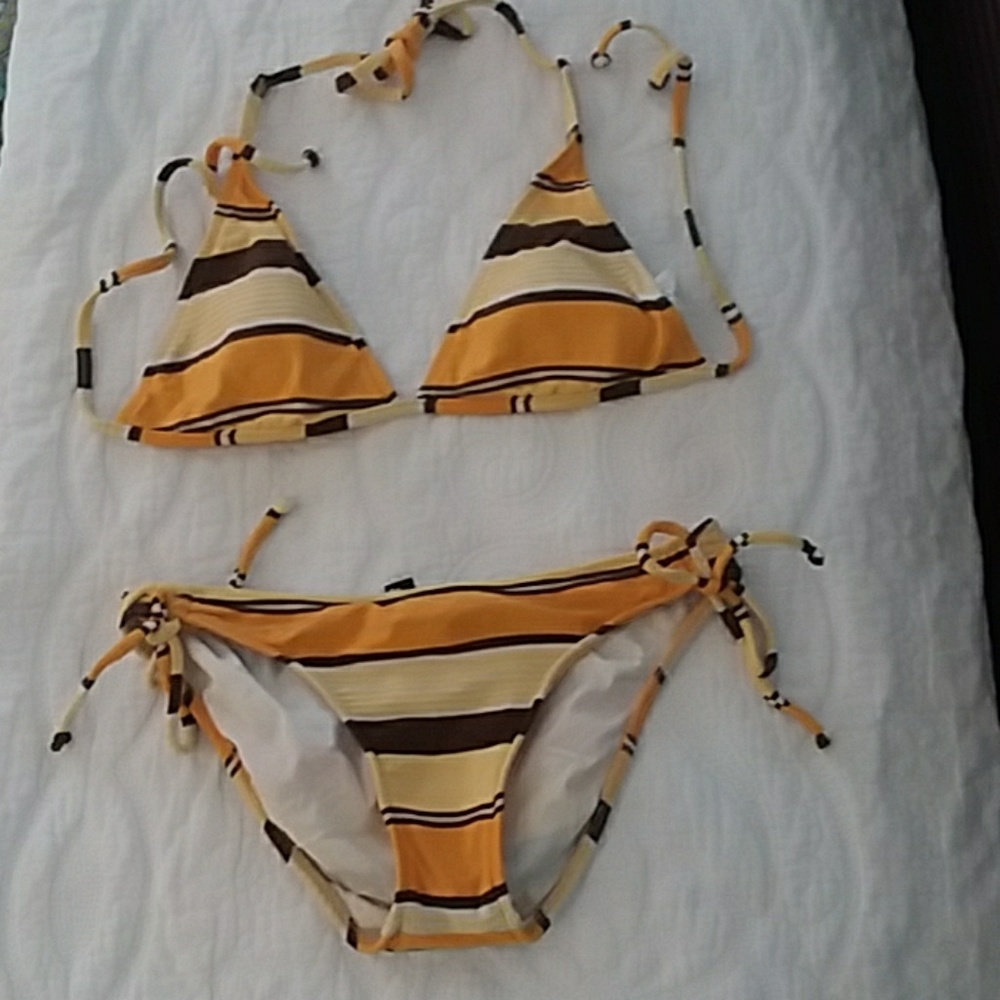 Yellow and Brown Striped Bikini